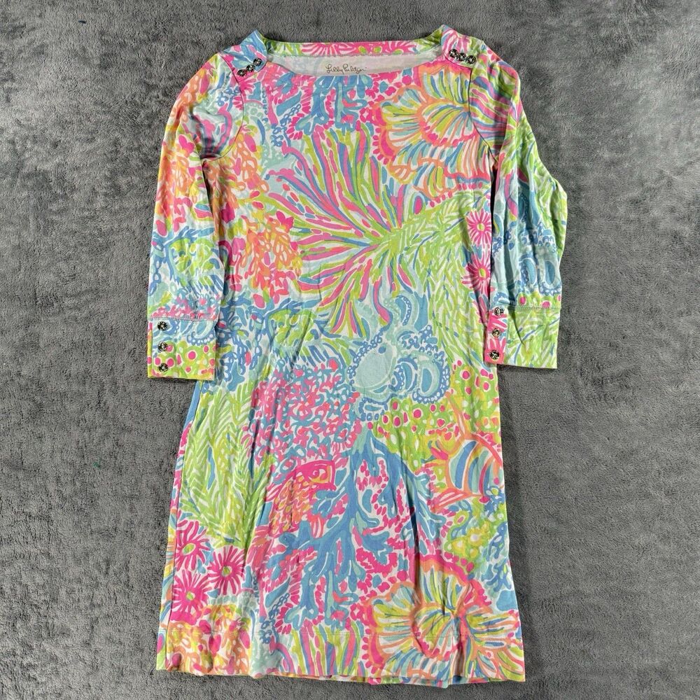 Lilly‎ Pulitzer Sophie Dress Size XS Lovers Coral Multicolor 3/4 Sleeve Preppy